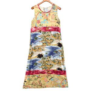 Surya Tropical Maxi Dress Multicolor Hawaiian Sleeveless Beaded Trim Size L